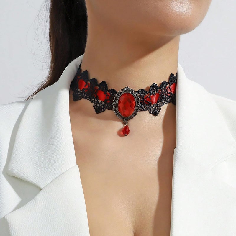 IS4U Gothic Lace Choker Necklace with Vintage Crystal Gems - Vampire Bat Design, Perfect for Halloween, Parties & Costumes - Image 5